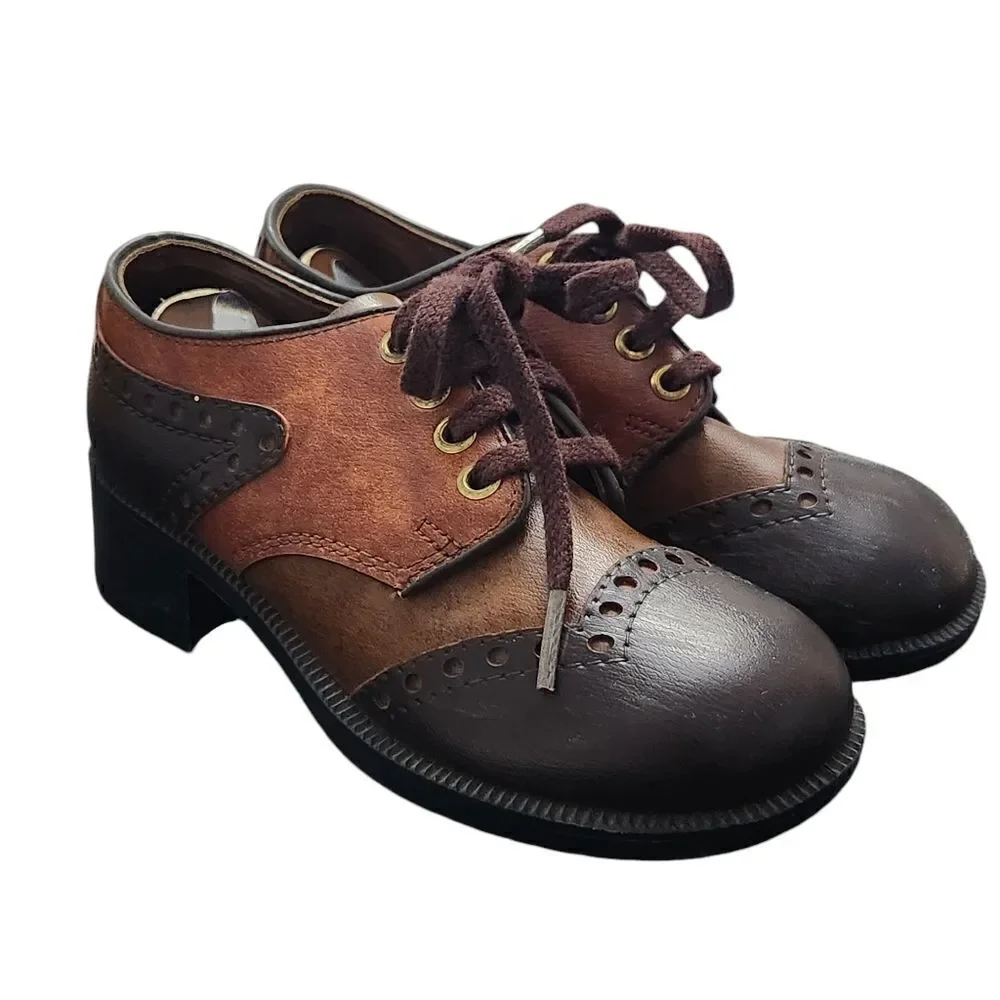 Vintage Oxford Shoes Kids 13.5 Robinson Crusoe Brown Leather Brogues Lace Up